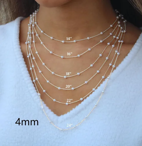 Vista 3 de Collar de perlas para mujer, delicado collar de perlas chapadas en oro de 14 quilates, collar de perlas blancas simples, collar de cadena fina