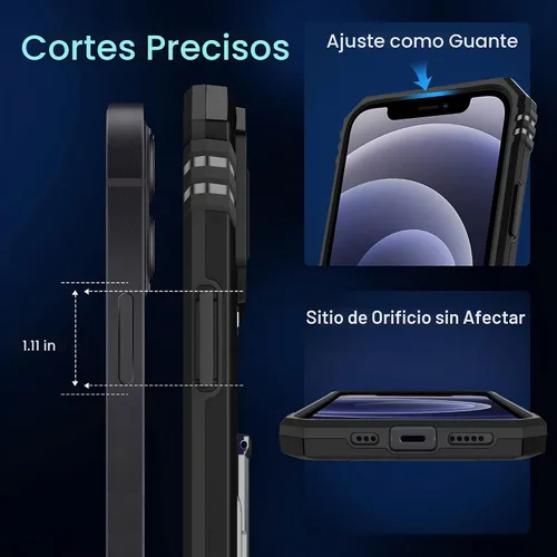 Vista 7 de DEERLAMN Funda para iPhone 12/12 Pro con cubierta deslizante para cámara + protector de pantalla (2 unidades), soporte de anillo giratorio de grado