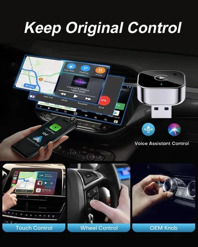Vista 4 de Adaptador Inalámbrico CarPlay y Dongle Android Auto, Conexión Automática Rápida, Convertidor Inalámbrico CarPlay Compacto Plug & Play para iPhone