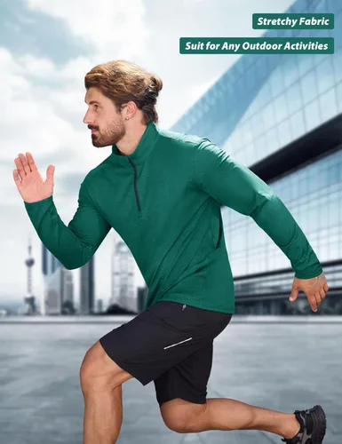 Vista 12 de MAGCOMSEN Sudadera de golf de manga larga con forro polar para hombre, con cremallera de 1/4, térmica, para correr