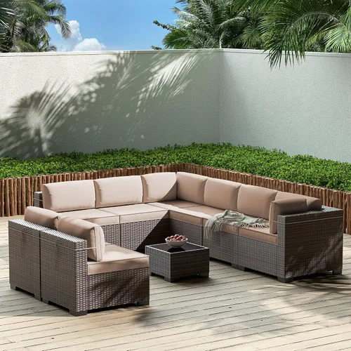 Vista 31 de Gotland Juego de muebles de patio de 6 piezas con 1 mesa auxiliar, 5 plazas de ratán seccional para exteriores con reposabrazos anchos de 29.5 Gris