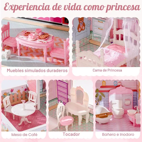 Vista 4 de ROBUD Casa de madera para muñecas, juego de casa de muñecas con 24 piezas de accesorios exquisitos, ascensor que funciona, regalo para niños de 3