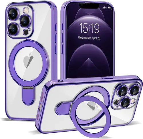 Vista 73 de Funda compatible con iPhone 12 con soporte de anillo magnético invisible [compatible con Mag-Safe] [Protector completo de lente de cámara] Funda