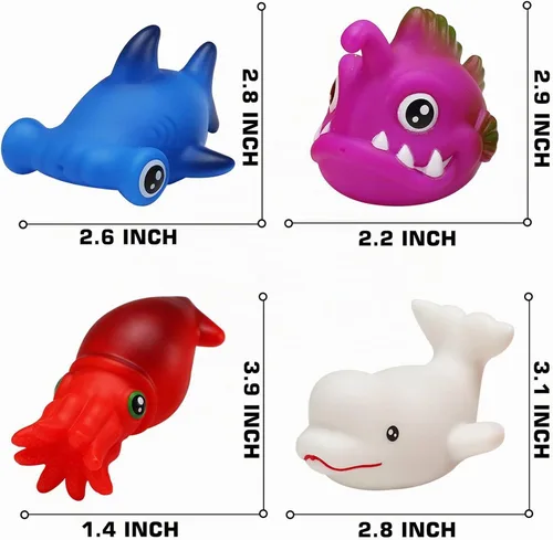 Vista 3 de Juguetes de baño, juego de 12 piezas de animales marinos marinos iluminados, luz LED intermitente, juguetes de bañera flotante para bebés, niños