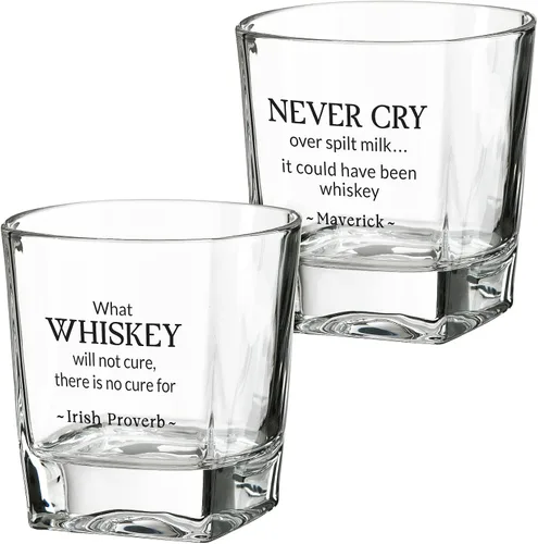 Vista 3 de Lillian Rose Juego de 2 vasos de whisky con frases famosas, color negro