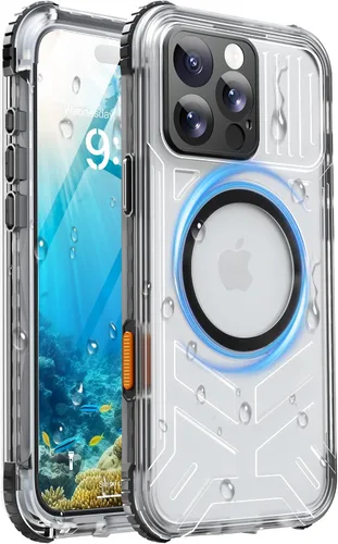 Vista 46 de Funda impermeable para iPhone 15 con Magsafe, protector de pantalla, cordón, IP68 militar de cuerpo completo a prueba de golpes, para deportes