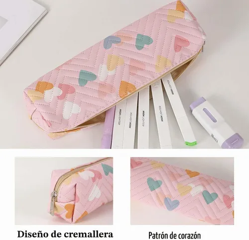 Vista 3 de Pequeña bolsa de lápiz lindo maquillaje corazón pluma bolsa mujer oficina papelería Comestic bolsa Azul