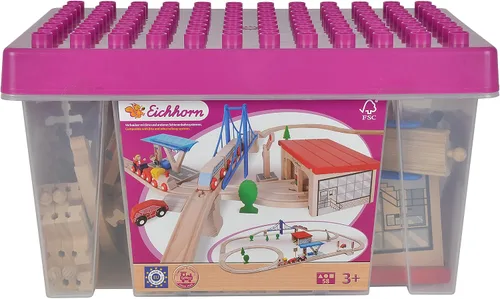 Vista 4 de Eichhorn - Juego de tren de madera grande (58 piezas), color marrón