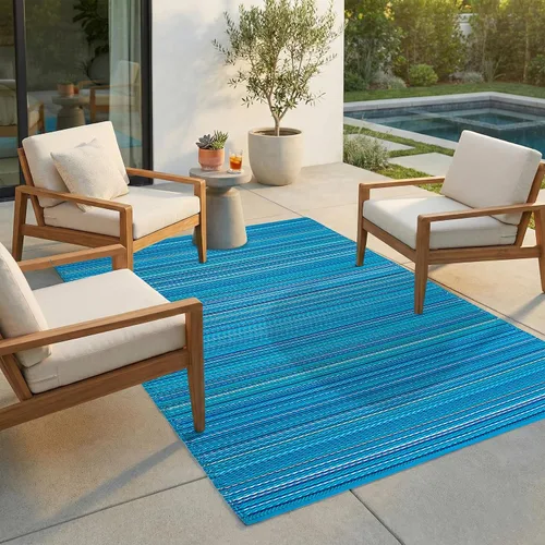 Vista 24 de FH Home - Alfombra para exteriores, impermeable, resistente a la decoloración, reversible, plástico reciclado de alta calidad, acabado geométrico
