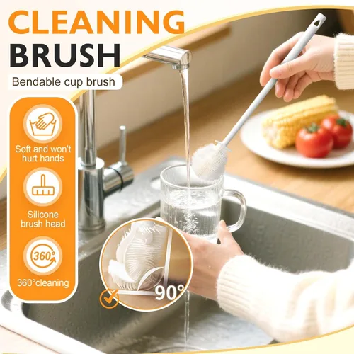 Vista 6 de Cepillo de silicona para botellas de 12.4 pulgadas, cepillo ergonómico 3 en 1 de limpieza de taza de limpieza de mango largo, limpiador de botellas