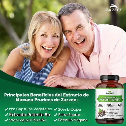 Vista 3 de Mucuna Pruriens L-Dopa Extra Strength 1000 mg Per Serving, Vegan, 110 Day Supply, Concentrated and Standardized 8X Extract, 100% Vegetarian