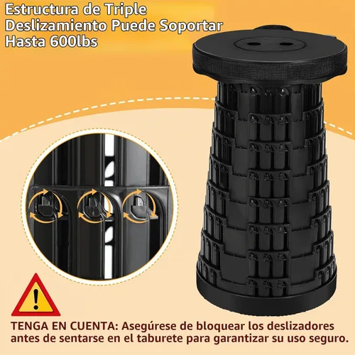 Vista 4 de Taburete plegable, mejorado con 3 toboganes, capacidad de carga de 600 libras, taburete plegable para campamento con bolsa de transporte 3 en 1