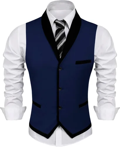 Vista 9 de COOFANDY Chaleco de Traje para Hombre de Corte Ajustado Formal de Negocios Chaleco de Vestir Chaleco Casual de Boda Negro