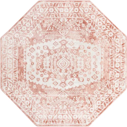 Vista 3 de Unique Loom Oxford Collection - Alfombra Sheldonian (7 pies octágonos, rosa/marfil)