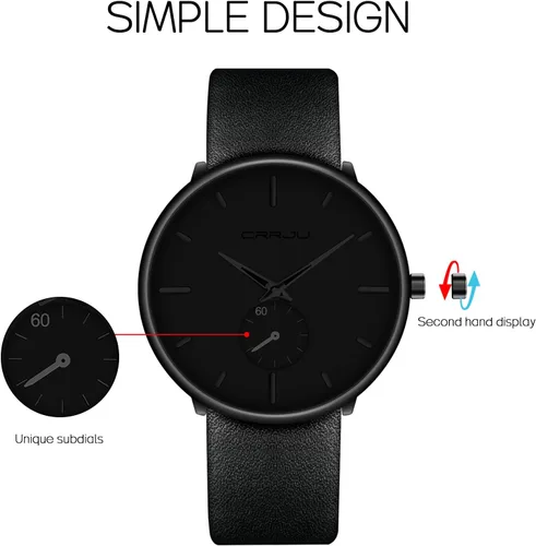 Vista 6 de Mens Watches Ultra-Thin Minimalist Waterproof-Fashion Wrist Watch for Men Unisex Dress with Leather Band