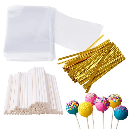 Vista 8 de Kit para hacer pasteles de 6 pulgadas, 100 palitos para tartas, 100 bolsas para tartas y 100 lazos multicolores, 300 paquetes de herramientas