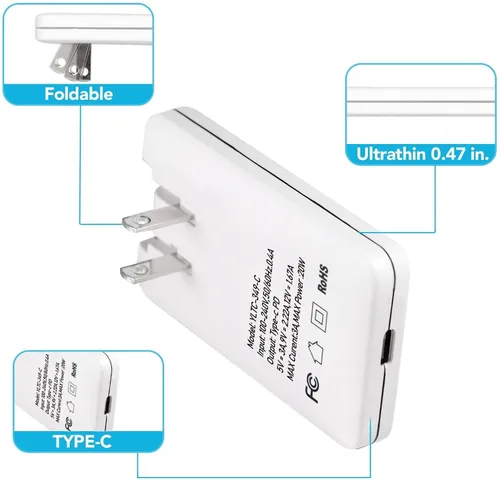 Vista 2 de Cable trenzado USB C a USB C de 3 pies y cargador USB C delgado, enchufe de pared USB C rápido de 30 W, bloque de carga plegable para iPhone 15 Pro