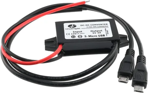 Vista 2 de E-outstanding Módulo convertidor de CC 12 V a 5 V 3 A, regulador reductor, convertidor de potencia de coche con cable micro USB doble convertidor