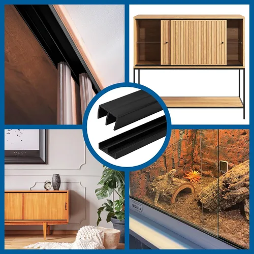 Vista 7 de Riel de puerta corredera de panel de 1/4 pulgadas, juego superior e inferior de plástico negro de 48 pulgadas, fabricado en EE. UU., paquete de 1