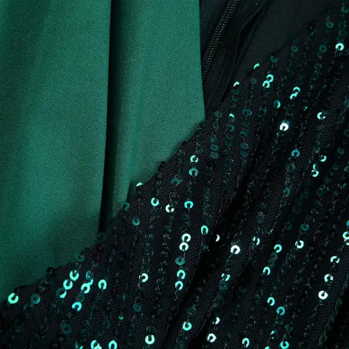 Vista 5 de Vestido de cóctel con lentejuelas y retazos, ajustado, sexy, cuello en V profundo, elegante, vestido de manga larga, mini vestido de noche
