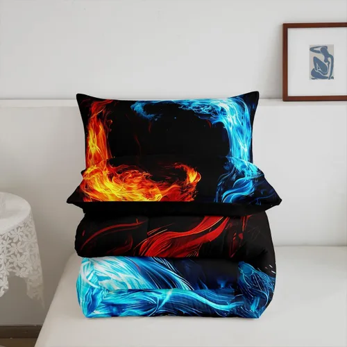 Vista 6 de Erosebridal Yin Yang - Juego de edredón para niños y adolescentes, edredón de plumón de hielo y fuego, tamaño individual, juego de ropa de cama