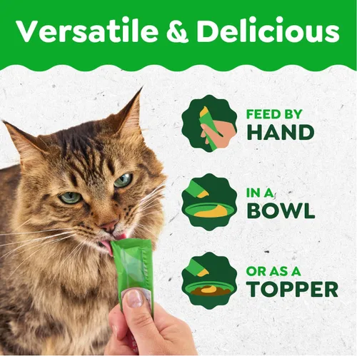 Vista 4 de Greenies Feline Smart Purees Skin & Fur Health - Golosinas lamibles para gatos con salmón real, tubos de 0.49 onzas, 20