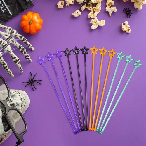 Vista 5 de Mudder 100 palitos Swizzle de 9.1 pulgadas, agitadores de cóctel de plástico para bar, de plástico desechable, estrella superior de cristal