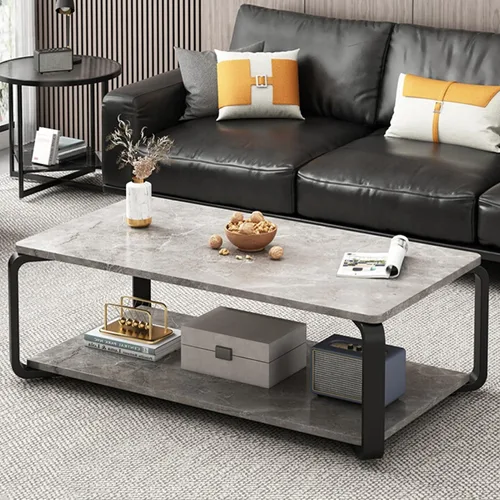 Vista 10 de YVYKFZD Mesa auxiliar de madera, mesa central de 2 niveles con patas de metal, mesa de té rectangular para sala de estar, mesa auxiliar de cóctel