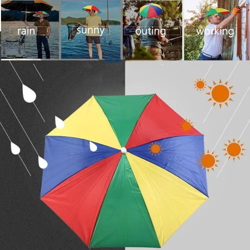 Vista 8 de Paquete de 3 sombreros de paraguas para adultos, 26 pulgadas de diámetro, arco iris, sombrero de paraguas deportivo para mujeres y hombres