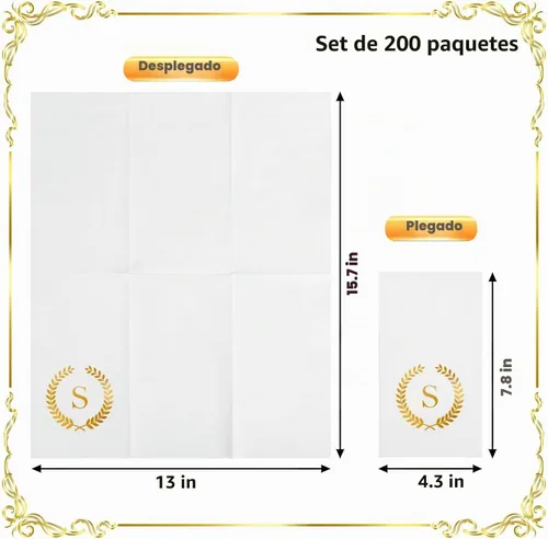 Vista 2 de Paquete de 200 servilletas desechables con monograma de papel de aluminio dorado con letra S, toallas de papel desechables para boda, compromiso