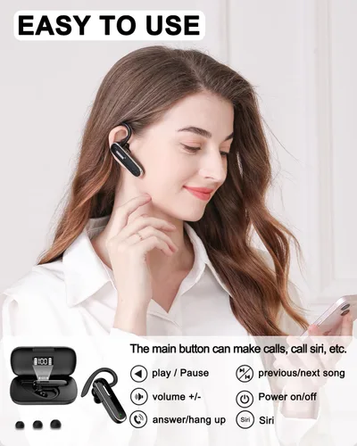 Vista 8 de Auricular Bluetooth para teléfonos móviles, V5.1 auriculares inalámbricos manos libres con estuche de carga de batería y micrófono incorporado