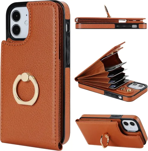 Vista 12 de Folosu Funda compatible con iPhone 12 Mini con soporte para tarjetas, rotación de 360°, soporte de anillo de dedo con función atril, protección