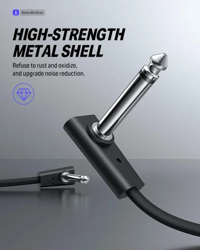 Vista 7 de Donner Cables de conexión planos para pedal de efecto de guitarra de 6 pulgadas, ahorra espacio, sonido claro de 1/4 pulgadas, TS en ángulo recto, 3