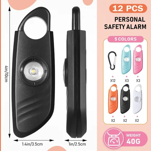Vista 2 de Relaxweex 12 unidades de alarma de seguridad personal para mujeres con luz estroboscópica LED y 12 llaveros de 130 dB de sonido fuerte sirena