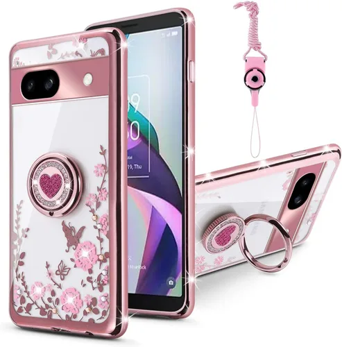 Vista 52 de Funda compatible con Google Pixel 6 Pro para mujer, con purpurina, suave, elegante, transparente, TPU de lujo, bonita funda protectora con correa