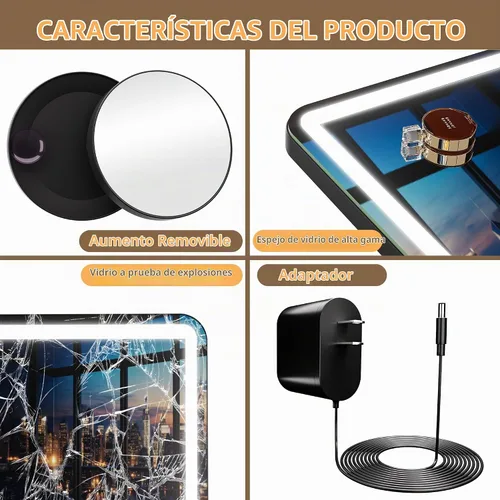 Vista 7 de Hasipu Espejo de tocador con luces, espejo LED de maquillaje de 31.5 x 22 pulgadas, espejo de maquillaje iluminado con 3 modos regulables, espejo