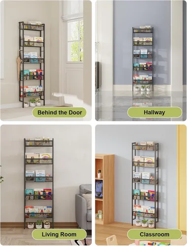 Vista 8 de B8 Kids Bookshelf Wall Mounted, 5-Tier Wall Bookshelf for Kids, Children's Bookcases Organizer for Toys and Books, Metal Toddler Book Shelves for