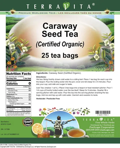 Vista 2 de Semillas de alcaravea (Certificado Orgánico) Té (25 bolsitas de té, ZIN: 517596)