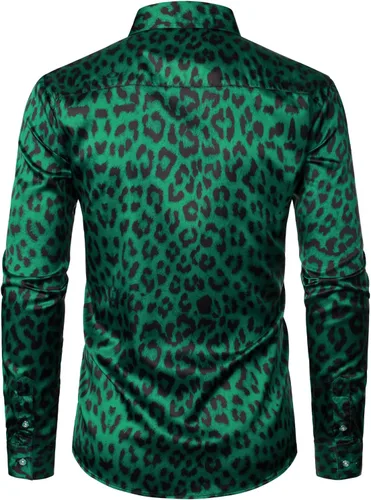 Vista 2 de ZEROYAA Camisas de vestir de satén de manga larga con botones para hombre