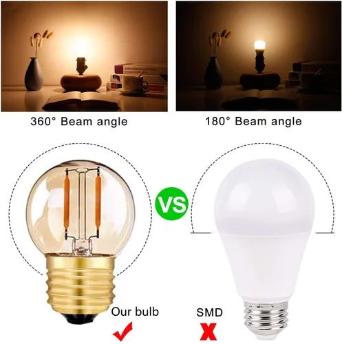 Vista 3 de Bombilla LED G40 G14.5 E26 ámbar de 1 W, bombilla Edison de bajo vatio, 10 W, blanco cálido, 2200 K, bombilla LED vintage para ventilador de techo