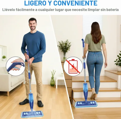 Vista 6 de Mopa de microfibra para pisos de madera dura - Mopa en aerosol húmeda y seca con 4 almohadillas lavables para azulejos, madera, laminado, vinilo