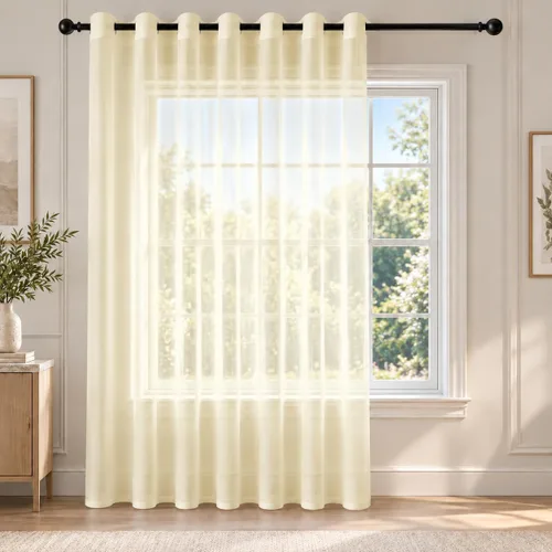 Vista 14 de Deconovo Cortinas traslúcidas filtrantes de luz de 96 in de largo para sala Beige/Flor de vid/Ojal