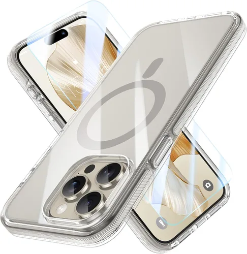 Vista 30 de MILPROX Compatible con iPhone 16 Pro Funda – con protector de pantalla – Compatible con MagSafe – Diseño magnético claro transparente – Que no se