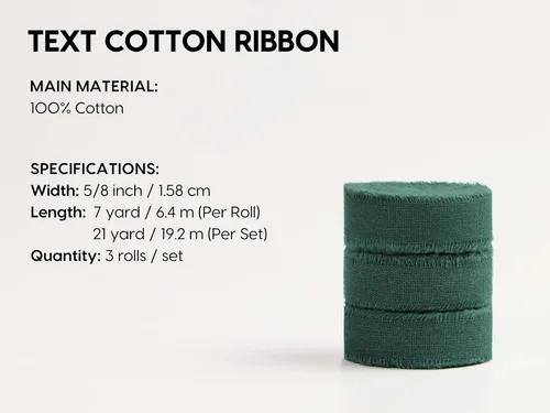 Vista 2 de Cinta de algodón de 5/8 pulgadas x 21 yardas, cinta de tela deshilachada hecha a mano verde oscuro para envoltura de regalos, invitaciones de boda