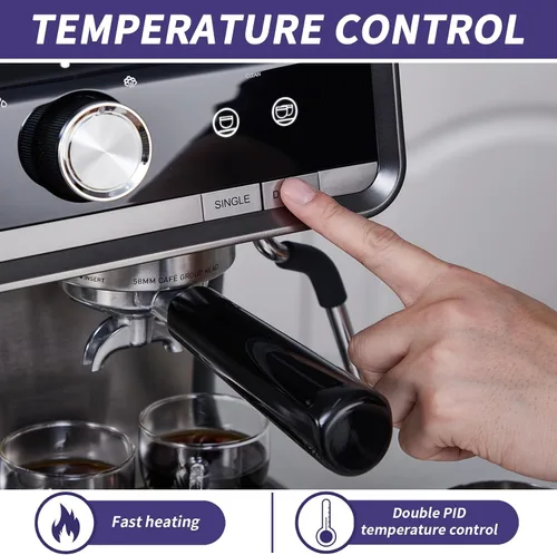 Vista 3 de Máquina de café expreso de 20 barras con molinillo, cafetera espresso semiautomática con espumador de leche para barista casero, cafetera