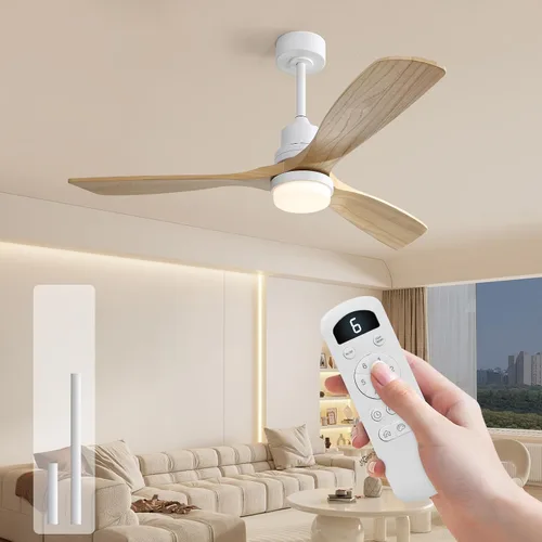 Vista 27 de Sofucor Ventilador de techo con luces y control remoto, ventilador de techo de madera LED moderno de 52 pulgadas con varillas descendentes