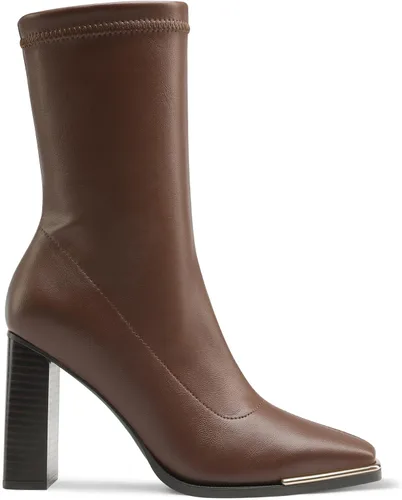 Vista 3 de DREAM PAIRS Botas Gogo de punta cuadrada para mujer, botas de tobillo elásticas, tacón alto y grueso, botas de media pantorrilla