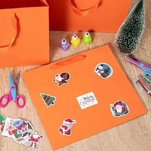Vista 4 de Umoonfine Umoofine - Bolsa de regalo grande naranja con asas de cinta, paquete de 12, 12.6 x 4.5 x 11 pulgadas, extra grande, reutilizable