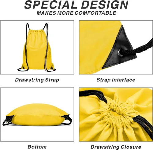 Vista 7 de BuyAgain Mochila deportiva con cordón, resistente al agua, bolsa deportiva para gimnasio, para mujeres y hombres, grande con cremallera, Amarillo