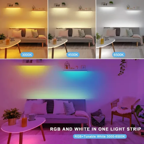 Vista 2 de Tatazone Tiras de luces LED RGBWW con Bluetooth, 5 metros de tiras de luz LED ajustables de blanco 3000K a 6500K + RGB, tiras de luces LED